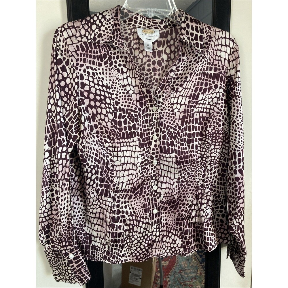 Talbot’s Top 10P Button Front Pink & Brown Geometric Excellent Condition Silk